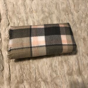 Plaid pink brown grey and black scarf